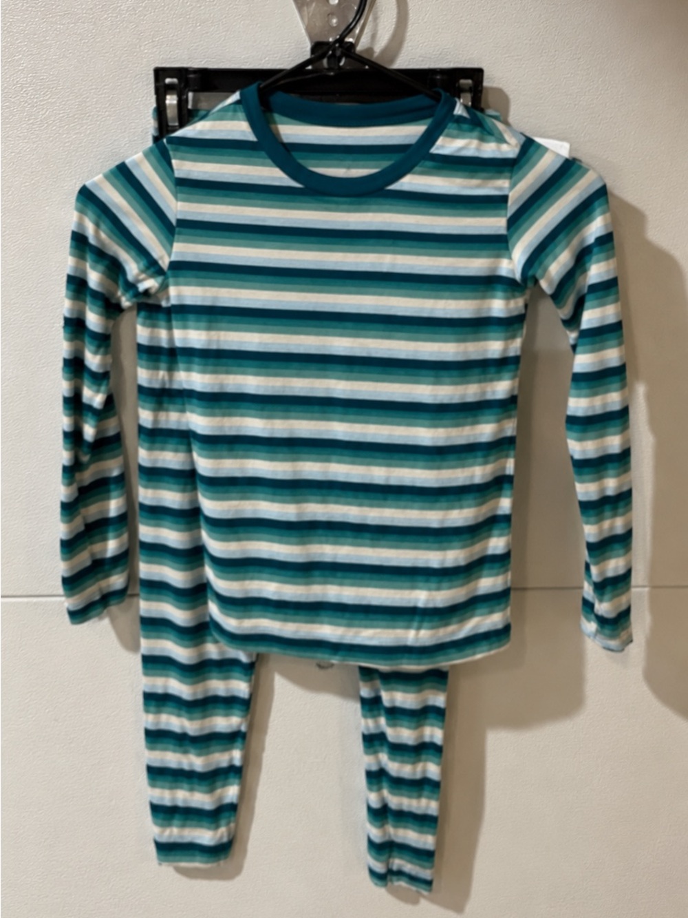Kickee Pants Teal, Aqua and White Striped Long-Sleeve Pajama Set